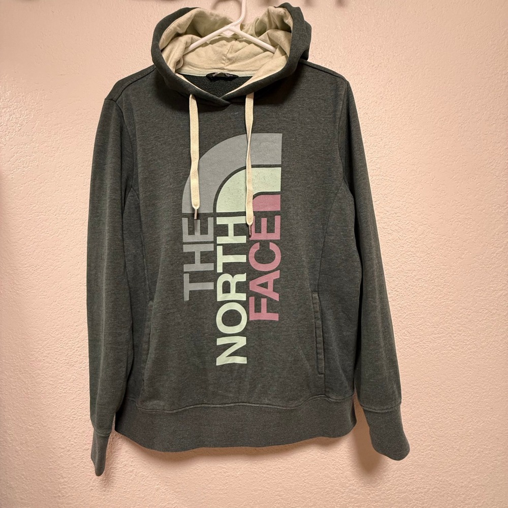 North Face Green Logo Hoodie‎ Sweatshirt Women Large